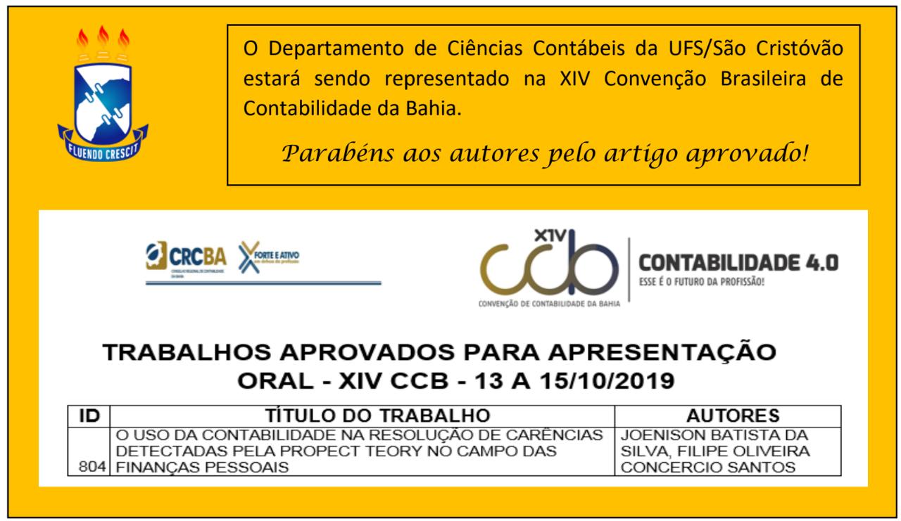 Trabalho aprovado para apresentação oral - XIV CCB